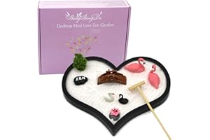 BANGBANGDA Desktop Mini Zen Garden Kit - Women Valentine's Day Gifts Zen Decor Office Japanese Desk Tabletop Meditation Hear Shape Sand Garden Set Tools Rakes Miniature Accessories Unique Stress Relief Gifts