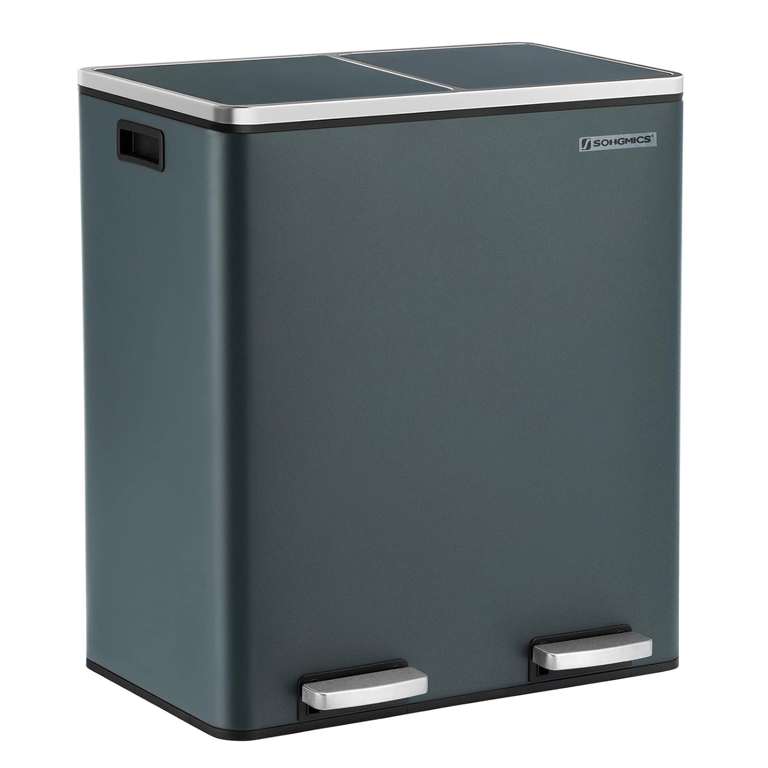SONGMICS Dual Rubbish Bin, 2 x 30L Recycling Bin, Metal Pedal Bin, with