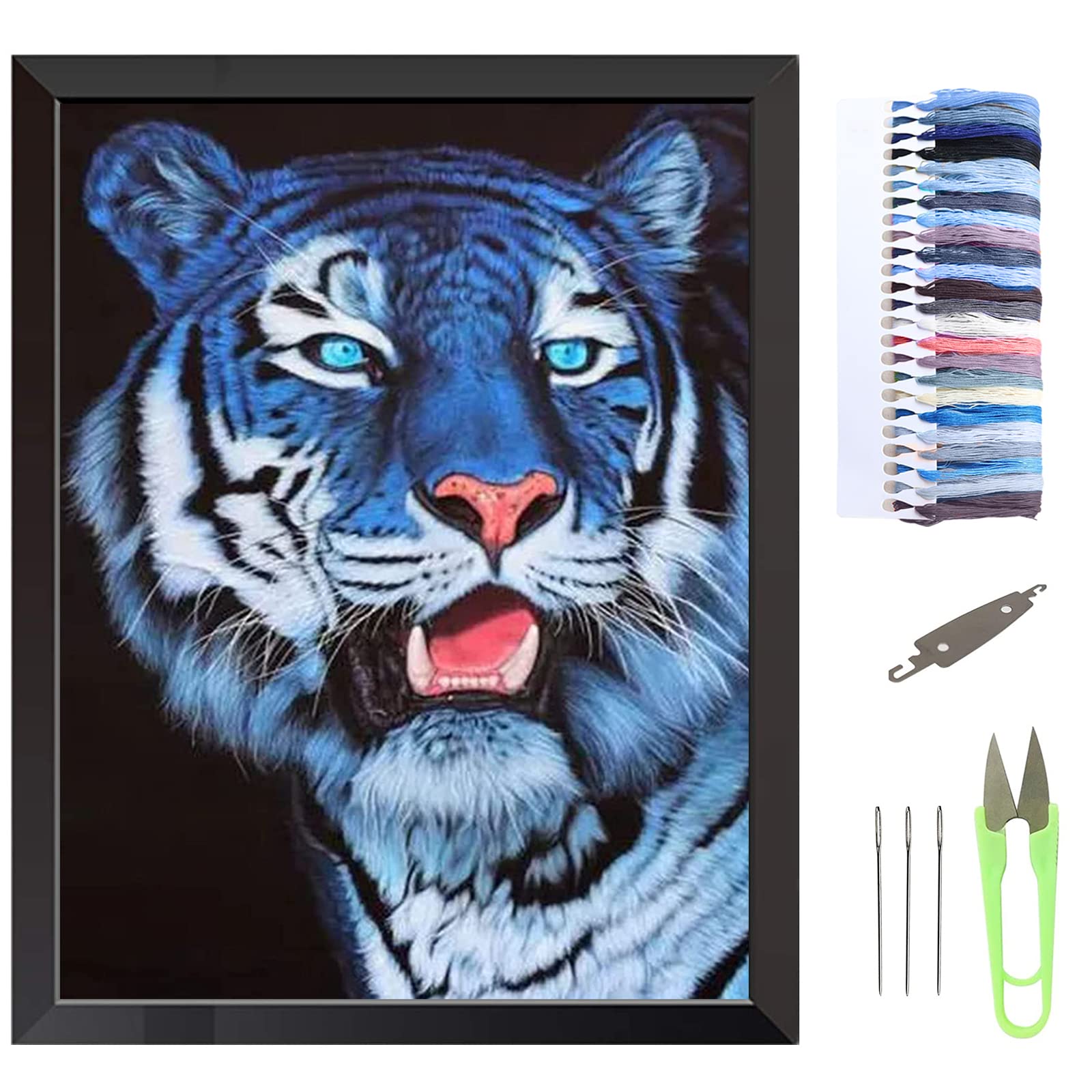 VEGCOO Embroidery Cross Stitch Kits for Adults Beginners, Tiger Pre Printed Embroidery Cross Stitch Kit 11CT Needlework Kit DIY Artwork for Adults Home Decor or Gifts (Tiger, 30 × 40 cm)