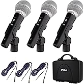 Pyle 3 Piece Professional Dynamic Microphone Kit Cardioid Unidirectional Vocal Handheld MIC with Hard Carry Case & Bag, Holder/Clip & 26ft XLR Audio Cable to 1/4'' Audio Connection (PDMICKT34),Black