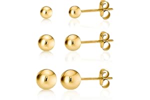KEZEF Sterling Silver Ball Stud Earrings Trio Set - Hypoallergenic 3mm, 4mm & 5mm Everyday Jewelry for Women