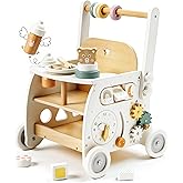 labebe Wooden Baby Walker, Baby Push Walker Doll Stroller, Push Activity Walker for Kids 18M+, Adjustable Speed Learning Walking with Wheels, Birthday Gift for Girls Boys Ages 1-3