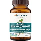 Himalaya USDA Organic Ashwagandha Root, 670 mg, 60 Day Supply, 60 Caplets | Herbal Adrenal Support Ashwagandha Supplements for Stress Relief &amp; Energy Support - USDA Organic, Non-GMO, Vegan, Gluten Free