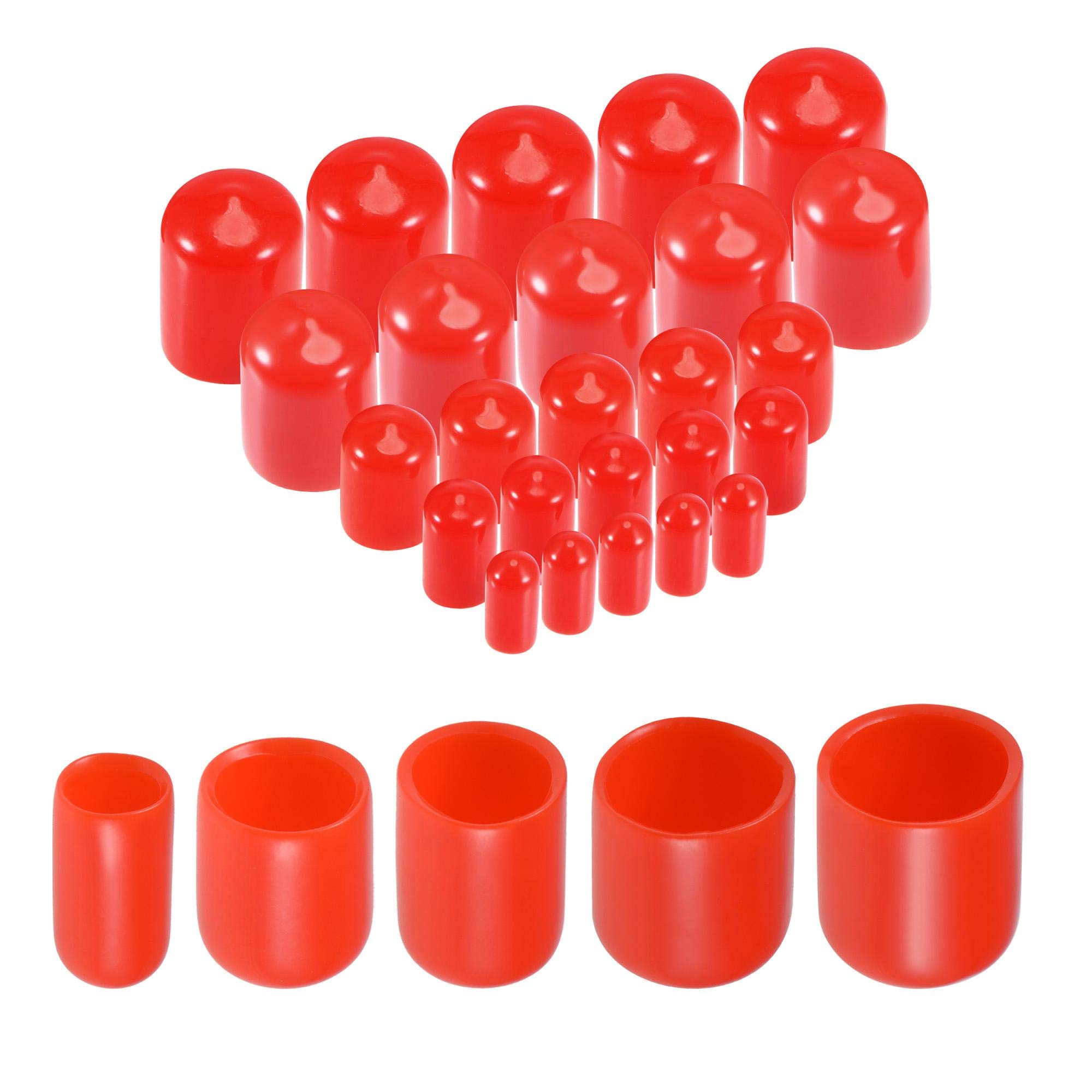 sourcing map 25pcs Round Rubber End Caps 6mm 9mm 12mm 16mm 19mm Red Vinyl Cover Screw Thread Protectors Assortment Kit