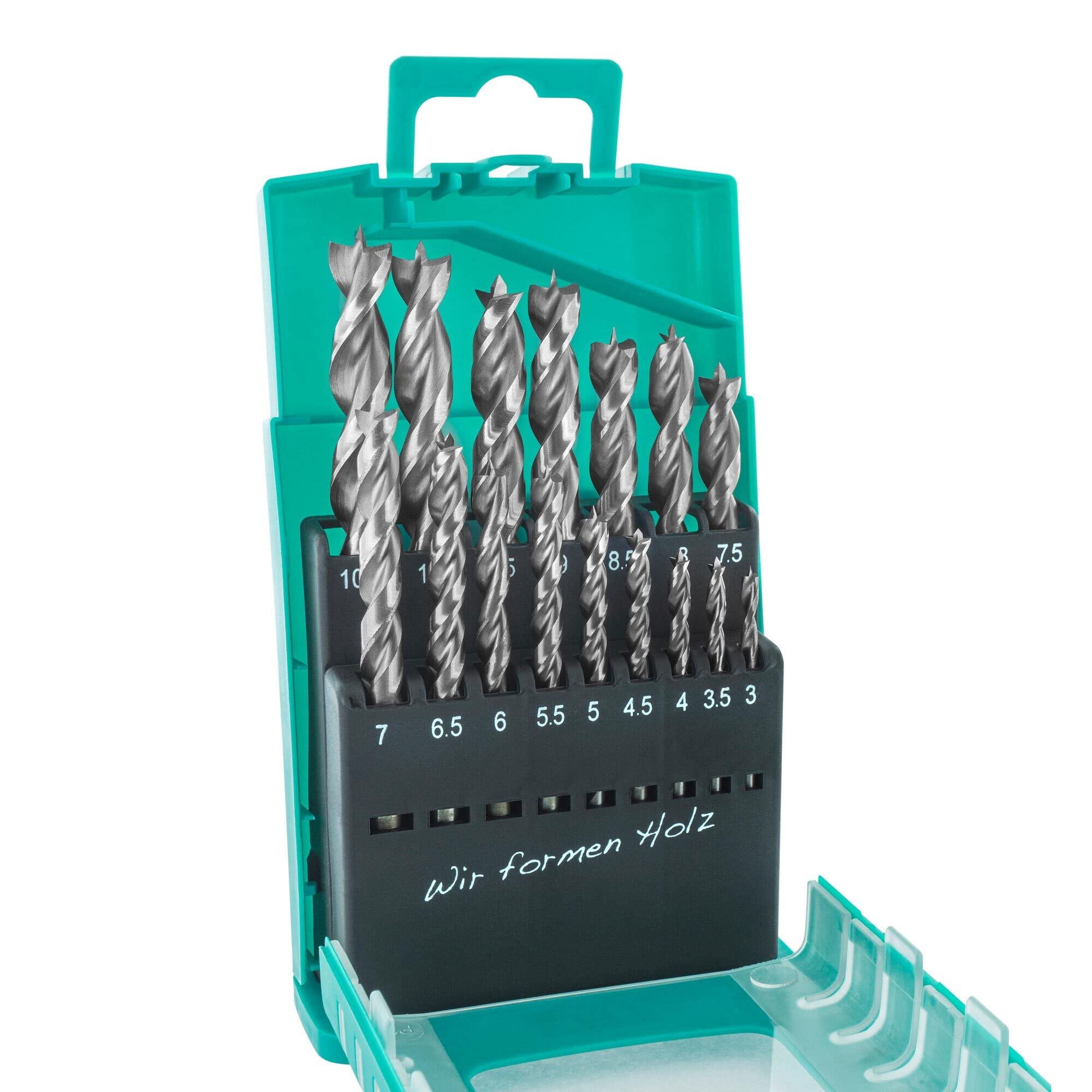 ENT 09216 16-Pieces HSS Wood Drill bit Set Plus with deep Hole Spiral Ø 3-10.5 mm, Ground in 0.5 mm Steps, high-Speed Steel