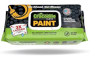 Crocodile Cloth Paint Cleaning Wipes – 100 Count (15" x 10") Heavy-Duty Cleaning Cloths for Paint Prep & Cleanup, Removes Paint, Adhesive, Caulk – Ideal for Painters, Contractors, Artists & DIY Work