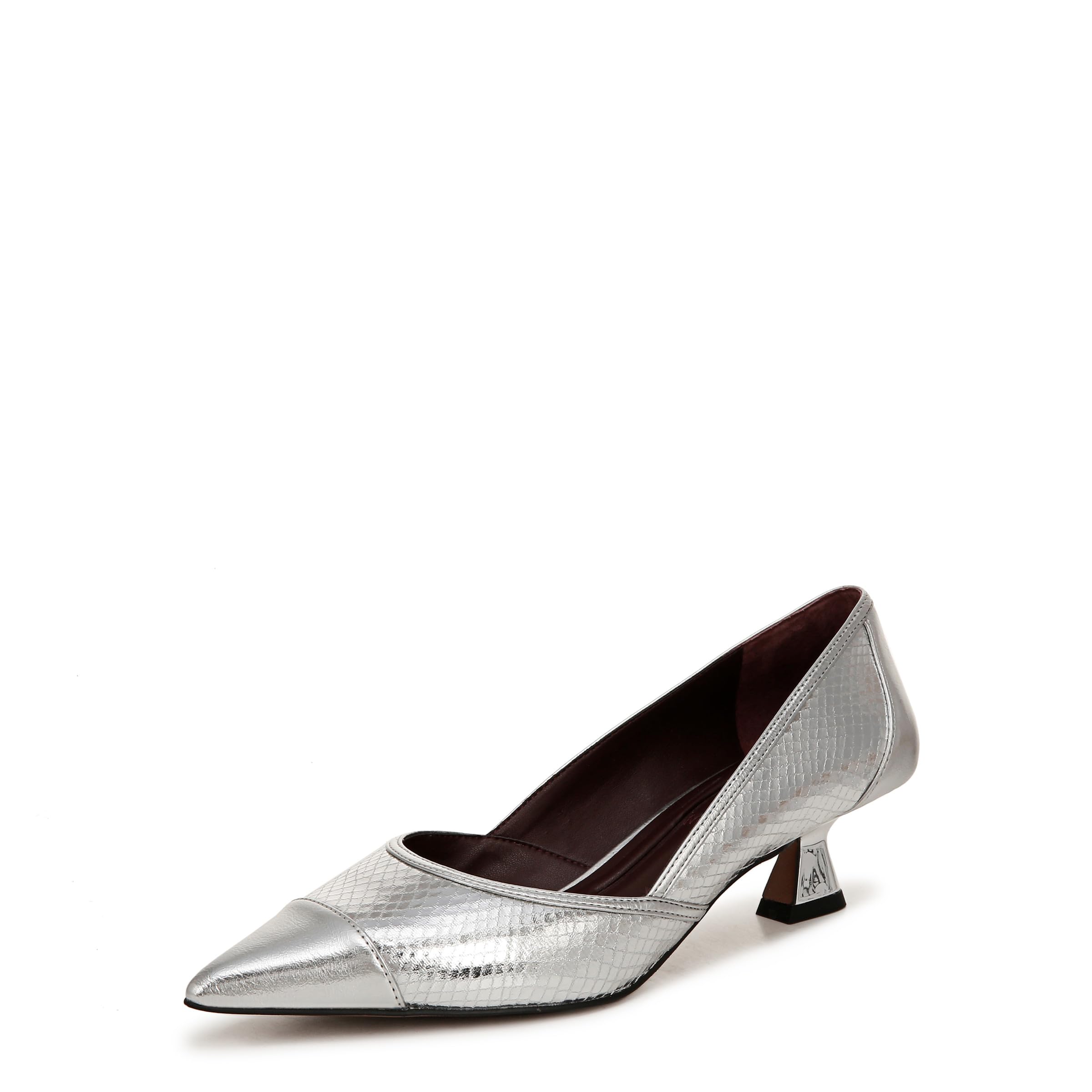 Franco Sarto Womens Darcy Pointed Toe Kitten Heel Pumps Pump Silver Snake Metallic 9 W