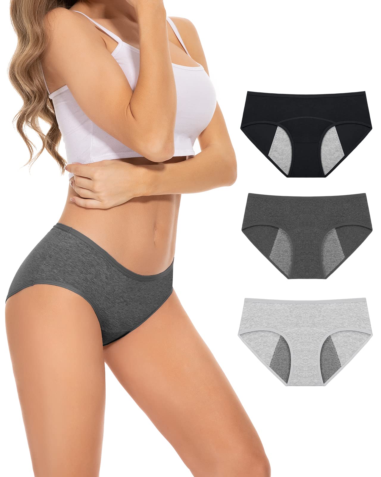 PULIOU Women Underwear,Period Pants,pad Needed,Added Security,Leakproof,Menstrual Underwear,Heavy Light Flow,Extra Protection Pack of 3