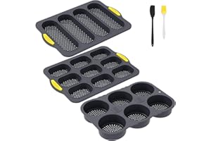 3 Pcs Silicone Hamburger Bread Mold, Uniform Heat Distribution Design, 6 Cavity Hamburger Bun Pans for Baking, 4 Cup Non-Stic