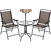 DORTALA Outdoor Bistro Set 3 Piece, Small Patio Furniture Set with Round Table & Folding Dining Chairs, Umbrella Hole, Conver