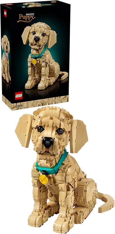 Icons Golden Retriever Puppy - Kit de Modelos 3D para Adultos - Figura de Cão Articulada com Coleira e Medalhão - Decoração para Prateleira e Secretária - Presente de Artesanato - 11384