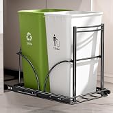 Dual Trash Can Pull Out Under Kitchen Sink Counter, NO CAN, Slider | For 35Qt Bins(7-9 Gal), Recycling Bin &amp; Garbage Can Pullout Kit, Quiet Close Sturdy Shelf, Requires Cabinet &ge;16"W*17"H*23"D