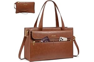 LOVEVOOK Laptop Tote Bag for Women, 15.6 inch Work Tote Laptop Bag with Clutch Purse, Vintage Leather Computer Bag Briefcase for Office, Business, Casual