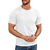 UNOCIS Mens Shirts Casual Stylish Short Sleeve Textured T-Shirts Crewneck Lightweight Fitted Tees Summer Solid Basic Tops