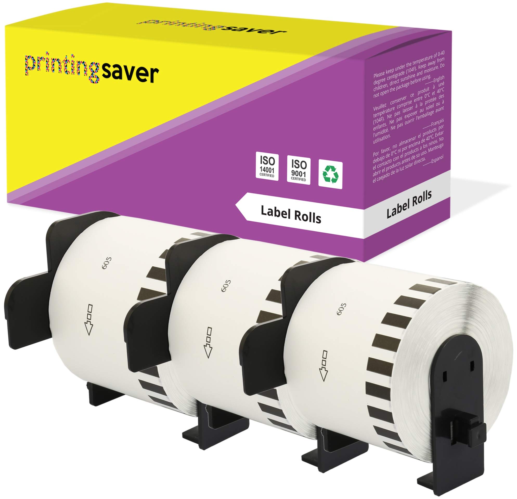 3X DK-44605 Black on Yellow 62 mm x 30.48 m Compatible Continuous Removable Paper Label Tapes for P-Touch QL-1110NWB QL-1100 QL-1050 QL-500 QL-570 QL-580 QL-700 QL-710 QL-800 QL-810W QL-820NWB