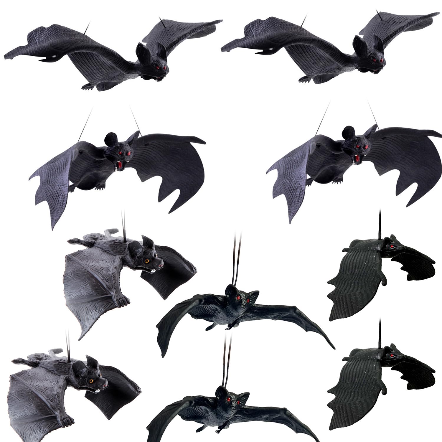 Photo 1 of 10Pcs Halloween Hanging Ornaments Realistic Bat Decorations Rubber Horror Bat Decor for Outdoor Indoor Hanging Vampire Flying Bats for Home Halloween Party Favors,Haunted House