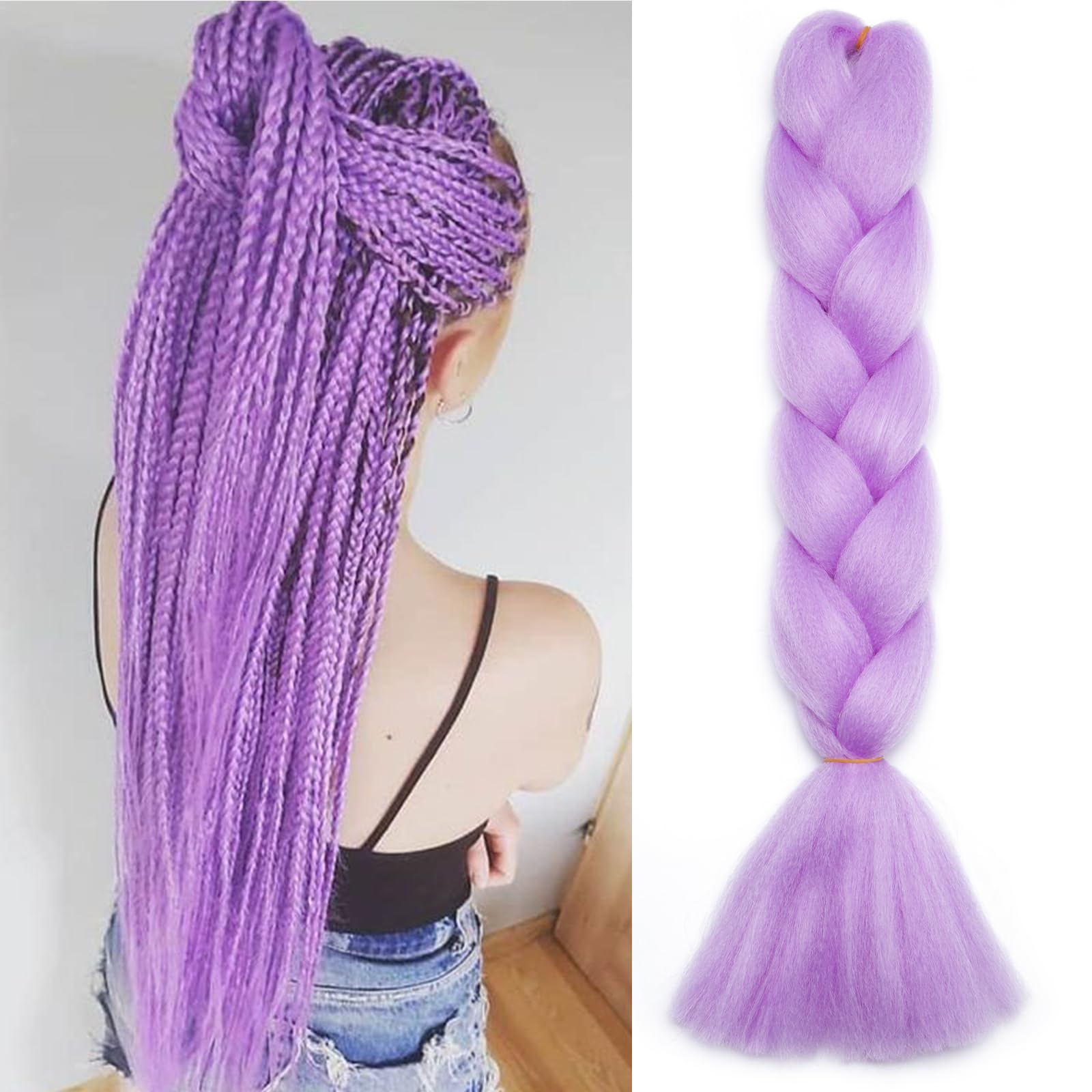 Silk-co Synthetic Hair for Braiding Jumbo Braids Extension 24 inches [100g] Afro Braids Crochet Twist Heat Resistant [Light Purple] — image 1