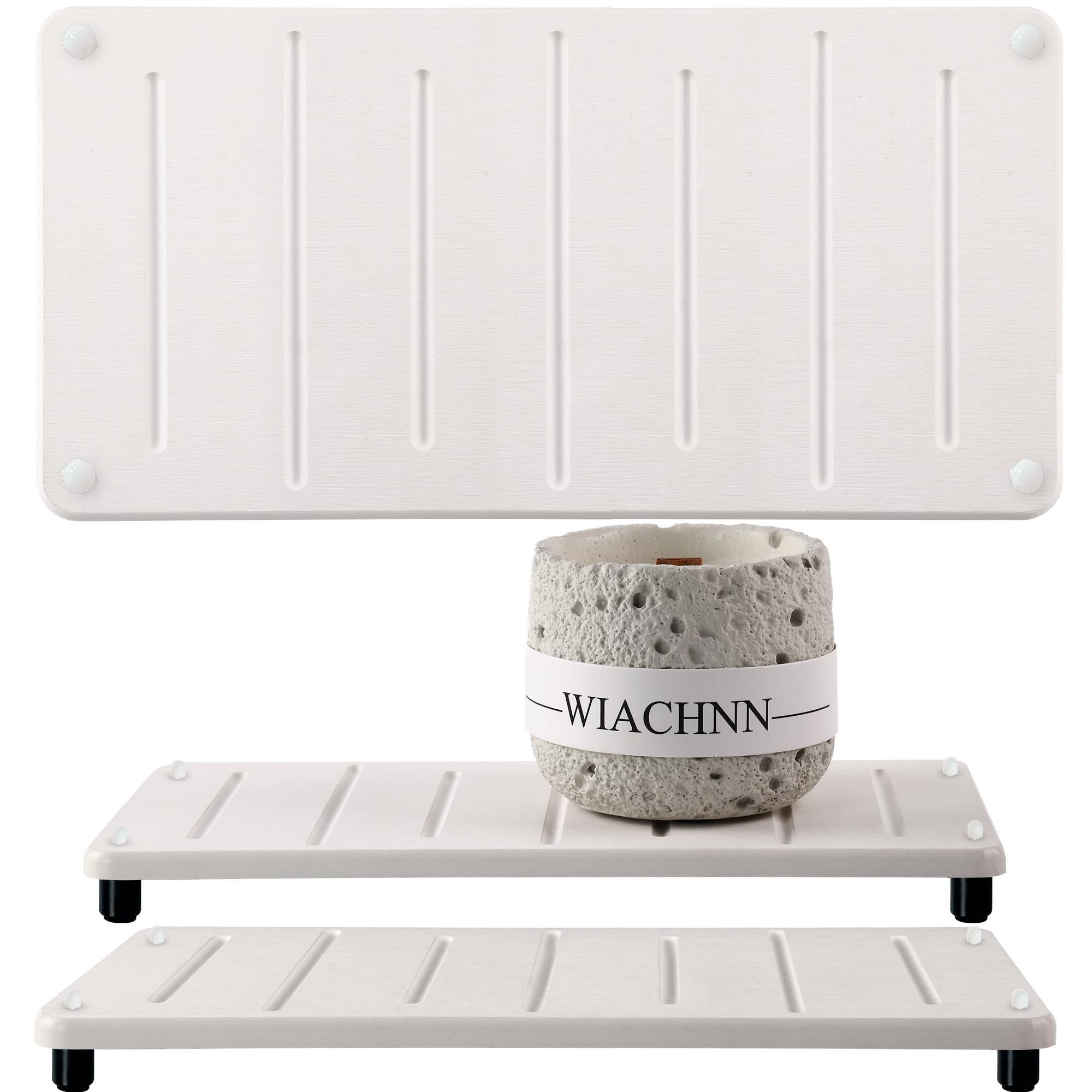Photo 1 of **** READ COMMENTS*****    2PCS Water Absorbing Stone Drying Mat for Bathroom Sink & Kitchen Counter Organizer, Instant Dry Soap Dispenser Sponge Holder, Sink Caddy, Vanity Tray (10"x5"-White)