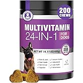 24-in-1 Dog Vitamins and Supplements 200 Ct Dogs Multivitamin Chewable Contain Chondroitin Probiotics Omega-3 Glucosamine for Dogs Skin Coat Heart Joint Gut Liver Brain Eyes Immune Support - Chicken