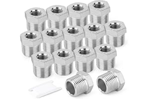 TAISHER 10PCS 304 Stainless Steel Reducer Hex Bushing, 1/4" NPT Male x 1/8" NPT Female, Reducing Pipe Adapter Fitting