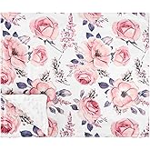 Baby Blanket for Girls, Super Soft Double Layer Mink Blankets with Dotted Backing, Floral Newborn Nursery Bed Blanket, Pink Flower, 50 X 60 Inches