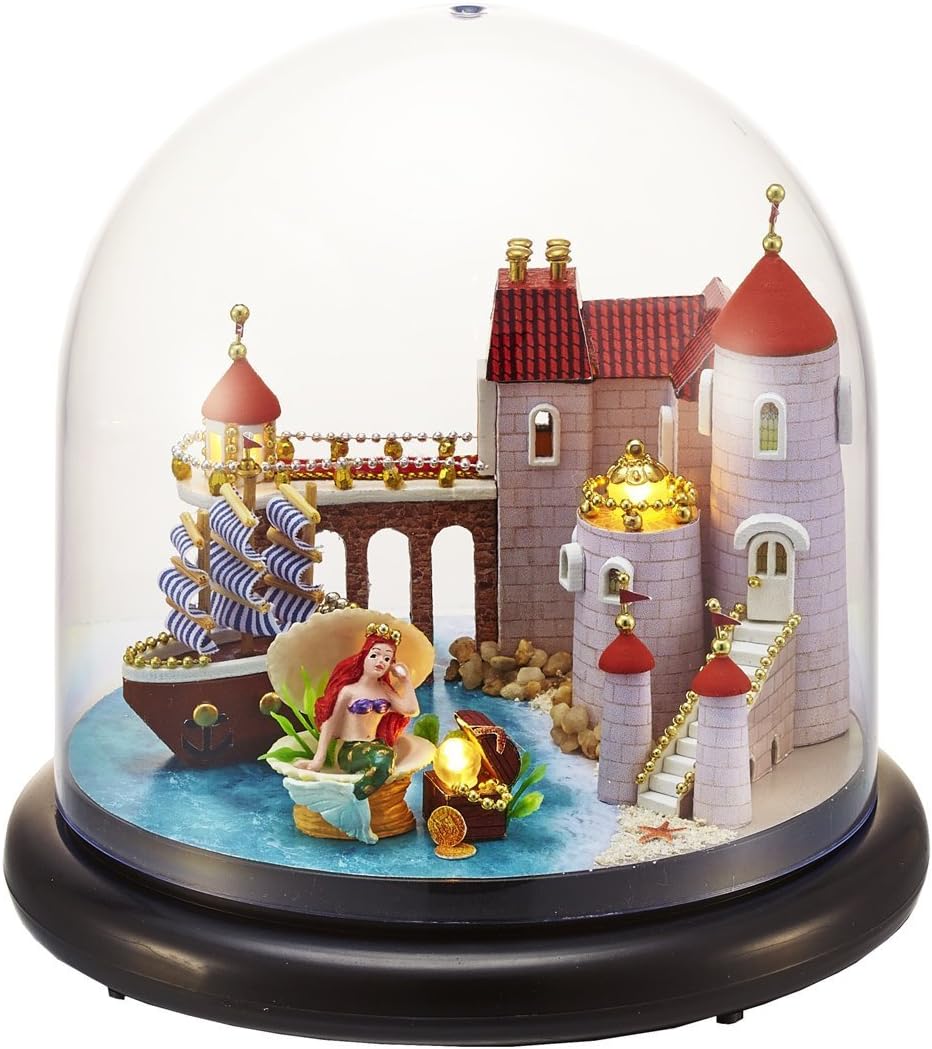 Rylai 3D Puzzles Wooden Miniature Dollhouse DIY Kit w/ Light-The Spring Series Acrylic Dome Dollhouses Accessories Dolls Houses With Furniture & LED & Music Box Best Gift (DH-B013)