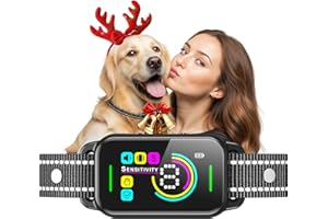 DINJOO Dog Bark Collar for Large Medium Small Dogs - Smart AI 1S Stop Barking, Anti Barking Device & Dog Training Collar with Beep, Vibration & 8-Level Sensitivity, IP67 Waterproof, USB-C Fast Charge - Black