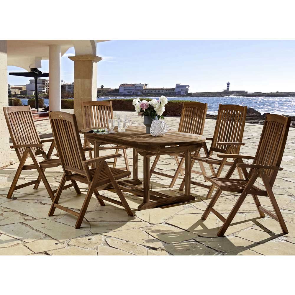Gartentischgruppe aus Teak Massivholz mit ausziehbarem ...