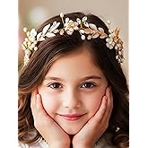 Woeoe Flower Girl Headpiece Leaf Gold Wedding Hair Accessories Flowers Headband for Girls