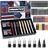 TIANREN Calligraphy Pen set,Fountain Pens with 8 Different Replaceable Nibs with 60 Ink Cartridges(12 Colors),Calligraphy set for Beginner Writing Drawing.