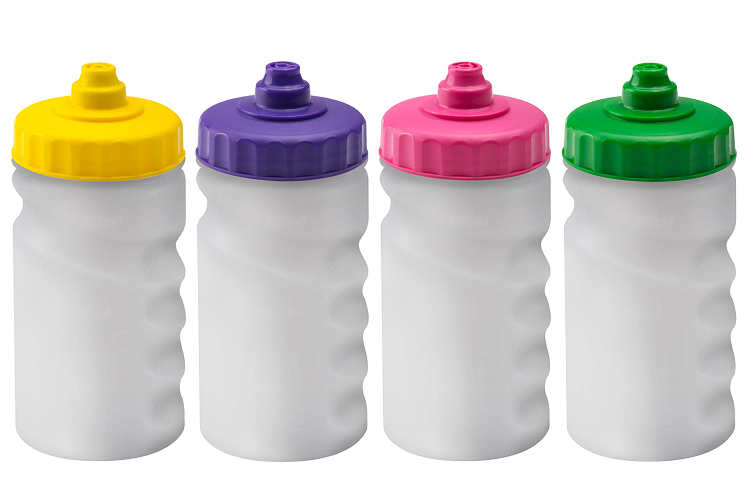 Foxberry 300ml Children's Small Reusable Water Bottles - 4 Pack - Hands Free Lid - Spill Proof - Leakproof Spout - BPA Free - Dishwasher Safe - Sports - School - Clubs