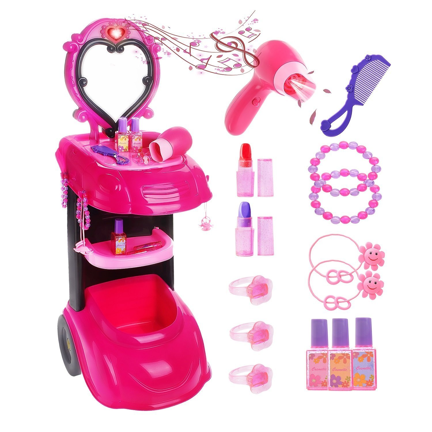 Gili Makeup Toy Dresser Pretend Play for Girls, Salon Vanity & Mirror