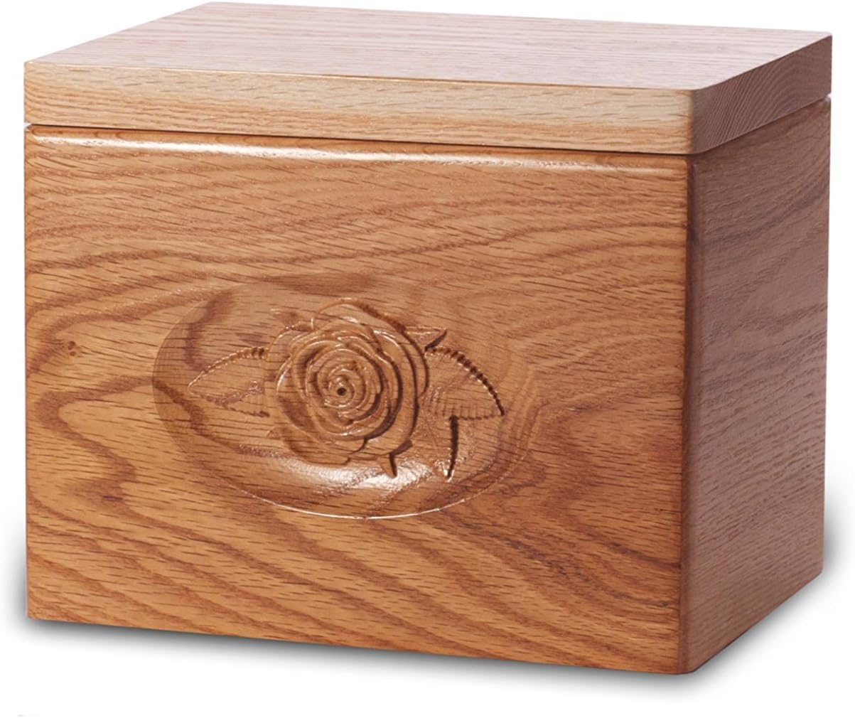 Cremation Urn - Standard Oak Wood - Rose Carving