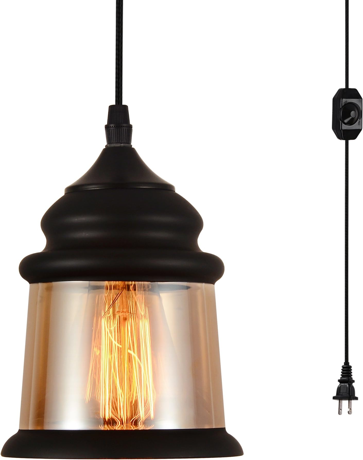 HMVPL Plug in Glass Pendant Ceiling Lights with 16.4 Ft Cord and On/Off Dimmer Switch, Vintage Antique Edison Swag Hanging Lamps Industrial Lighting Fixture for Kitchen Island Dining Table Bedroom