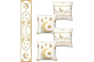 5pc Ramadan Decorations for Home 1Pc Eid Mubarak Table Runner 4Pc Ramadan Kareem Pillow Cover Eid Ramadan Decor Set Indoor Ta