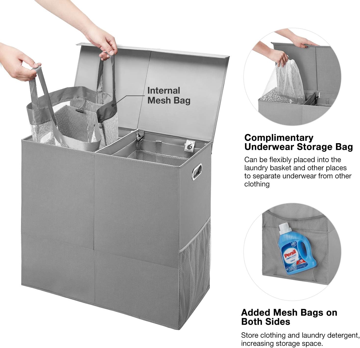 Greenstell Cesto de Ropa Doble con Tapa y Manijas Ovaladas para