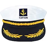 IFJJ sailor hat,boat captain hat,Navy Hat,yacht captain hat for Men Women Accessories Headwear Hats (White)