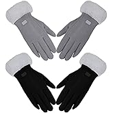 Bencailor 2 Pairs Winter Touchscreen Women Gloves Winter Cold Weather Plush Thermal Fleece Lining Gloves Warm Soft Fluffy Cuff Texting mittens