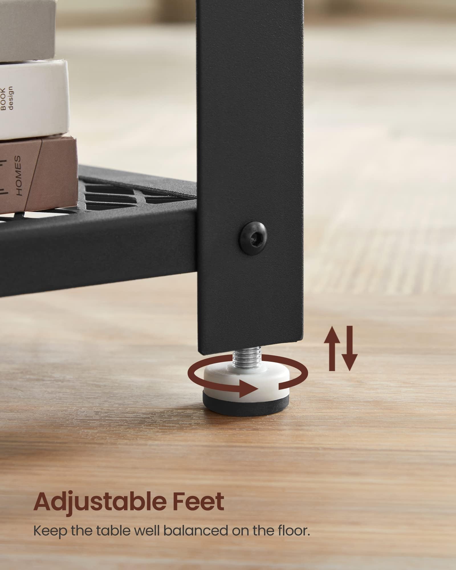 VASAGLE Side Table, 2-Tier Nightstand, End Table with Mesh Shelf, Steel Frame, Adjustable Feet, for Living Room, Bedroom, Industrial Style, Rustic Brown and Black ULET41X, 17.7 x 17.7 x 21.6 Inch