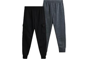 QUAD SEVEN Boys' Sweatpants - 2 Pack Active Fleece Cargo and Basic Jogger Pants (Size: 8-18)
