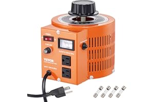 VEVOR 2000VA Auto Variable Voltage Transformer, 15.3 Amp, 110V Input 0-130V Output AC Voltage Regulator Power Supply, with 4 Extra Fuses Thermal Control Switch for Home Industrial Office