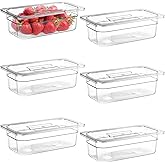 Bekith 6 Pack Plastic Clear Food Pans with Lids, 1/3 Size 4 Inch Deep Stackable Commercial Polycarbonate Pans for Kitchen Restaurant Food Prep, Freezer-Safe