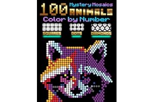 100 Mystery Mosaics: Animals: Color by Number for Adults — Large Squares, Dots & Diamonds on Black Paper