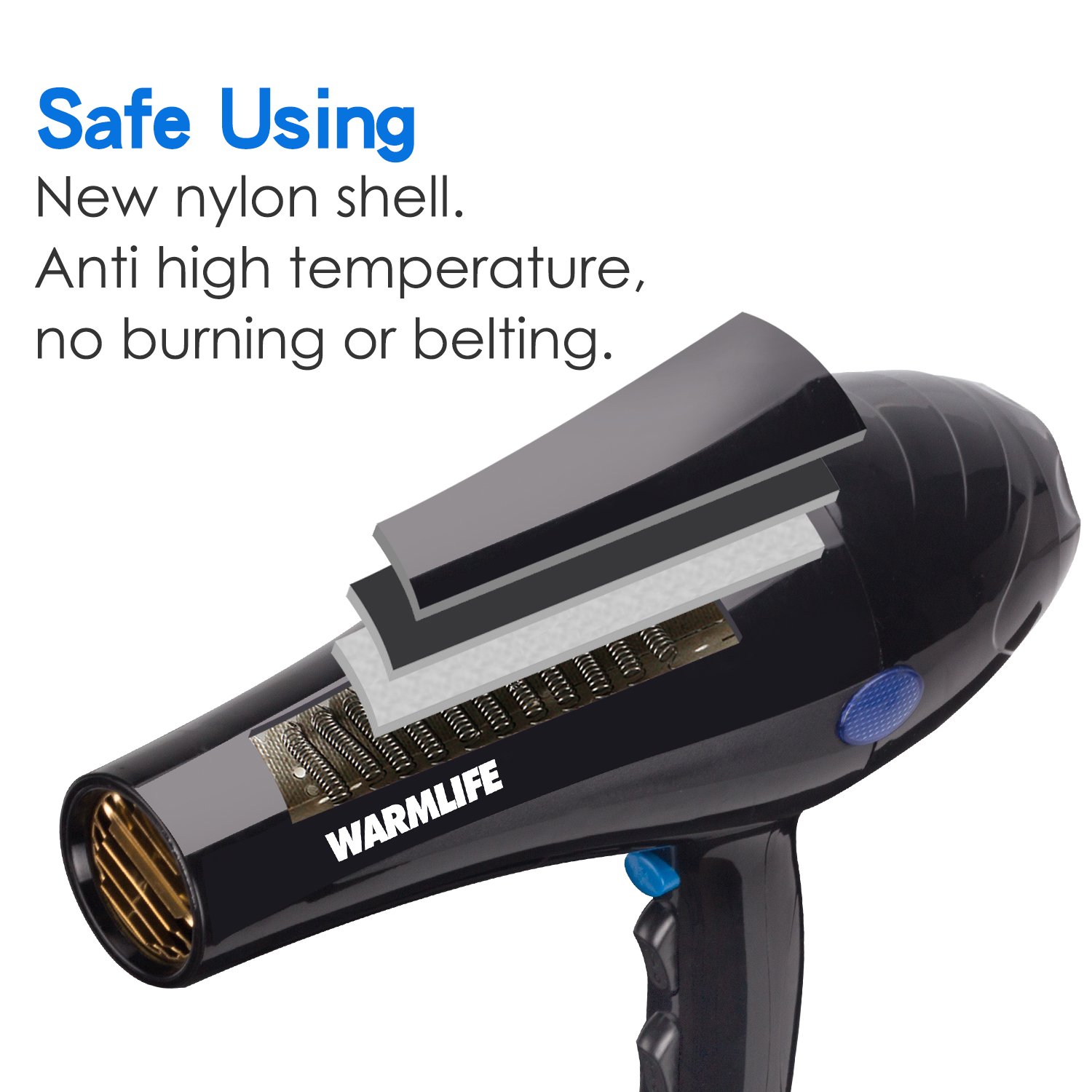 Warmlife 1875W heavy duty hair dryer Professional AC Motor Hair Dryer, Negative Ions Ceramic Ionic Blow Dryer Cold Shot Button, with Concentrator & Diffuser (Black)