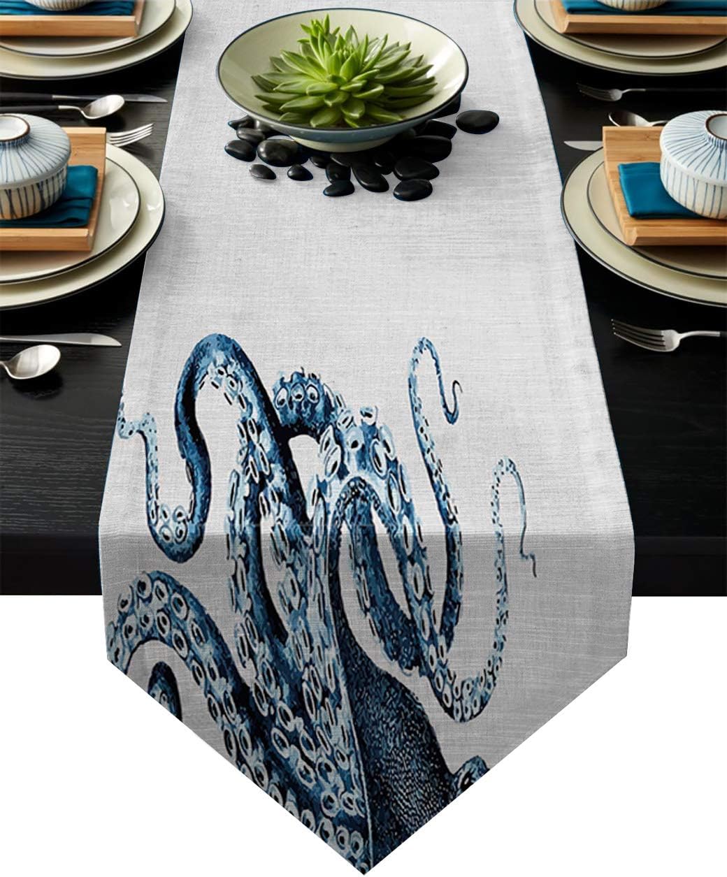 Fandim Fly Dining Table Runner 16 x 72 Inch, Steampunk Ocean Peep Octopus Table Runners for Morden Stylish Wedding Party Holiday Table Setting Decor