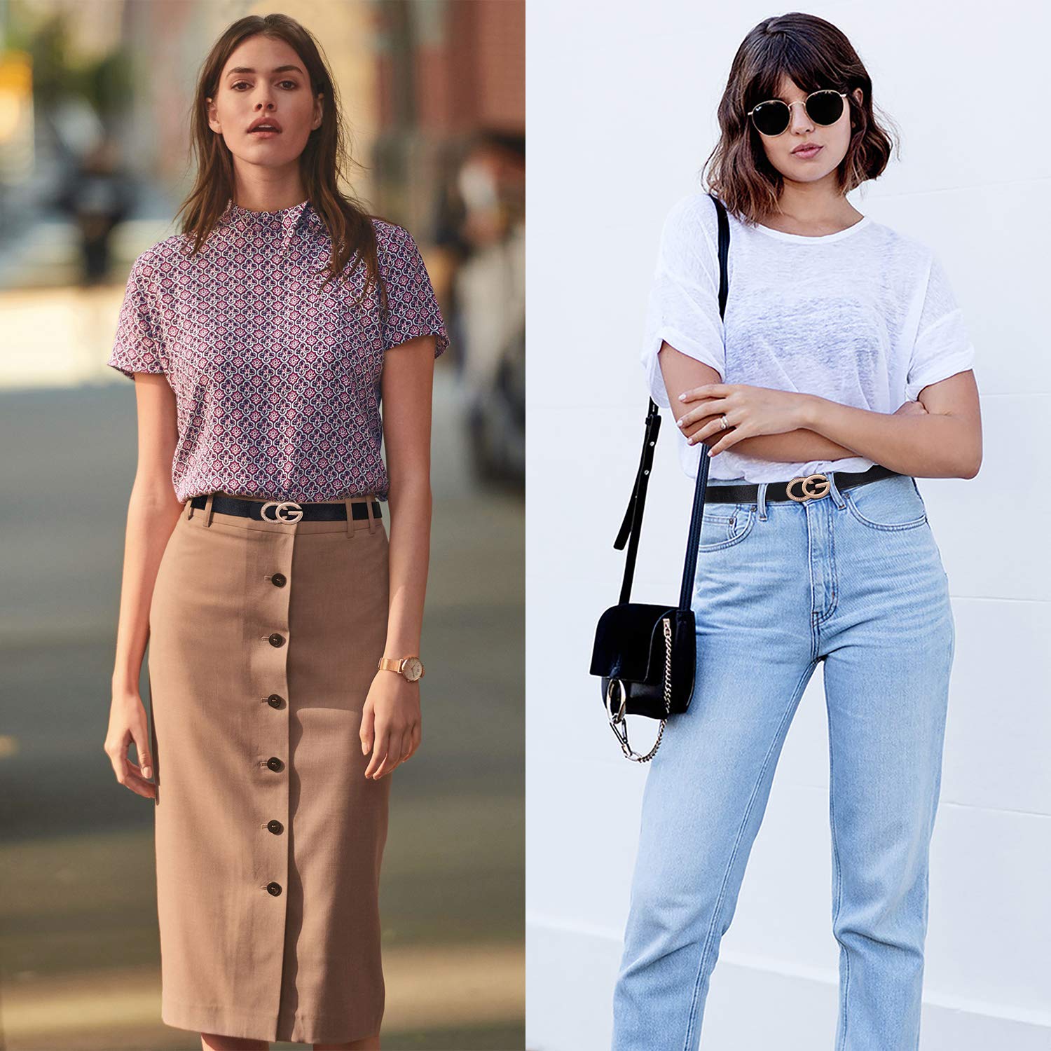 Women Leather Belt-Women Jeans Dress Belt-Ladies Leather Belts with Alloy Retro Buckle(Waist Size 26-30 Inches, a-black)