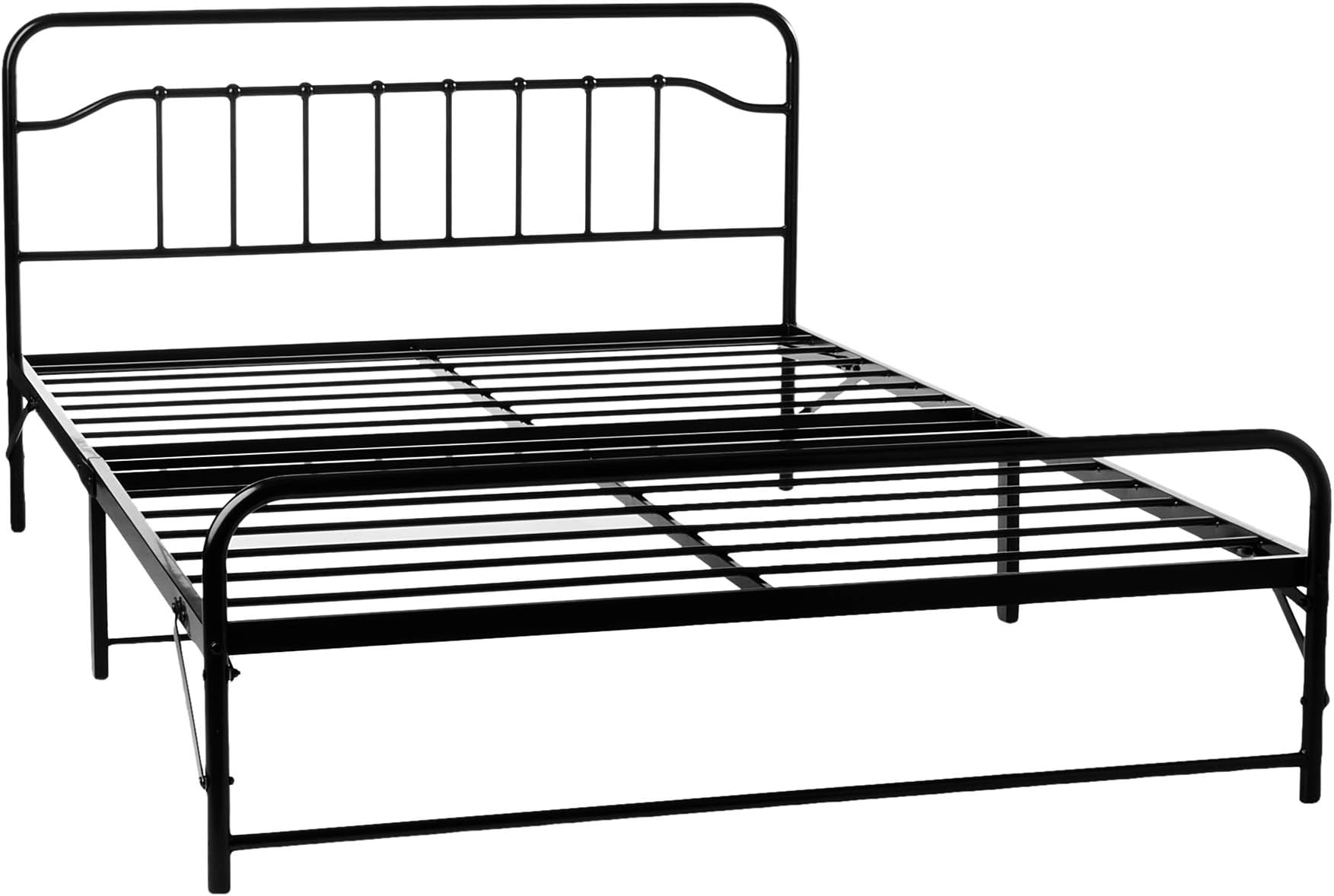 Mellow Roslindale - Metal Platform Bed with Built-In Slats & Headboard Patented Bifold Easy Assembly, Full, Black