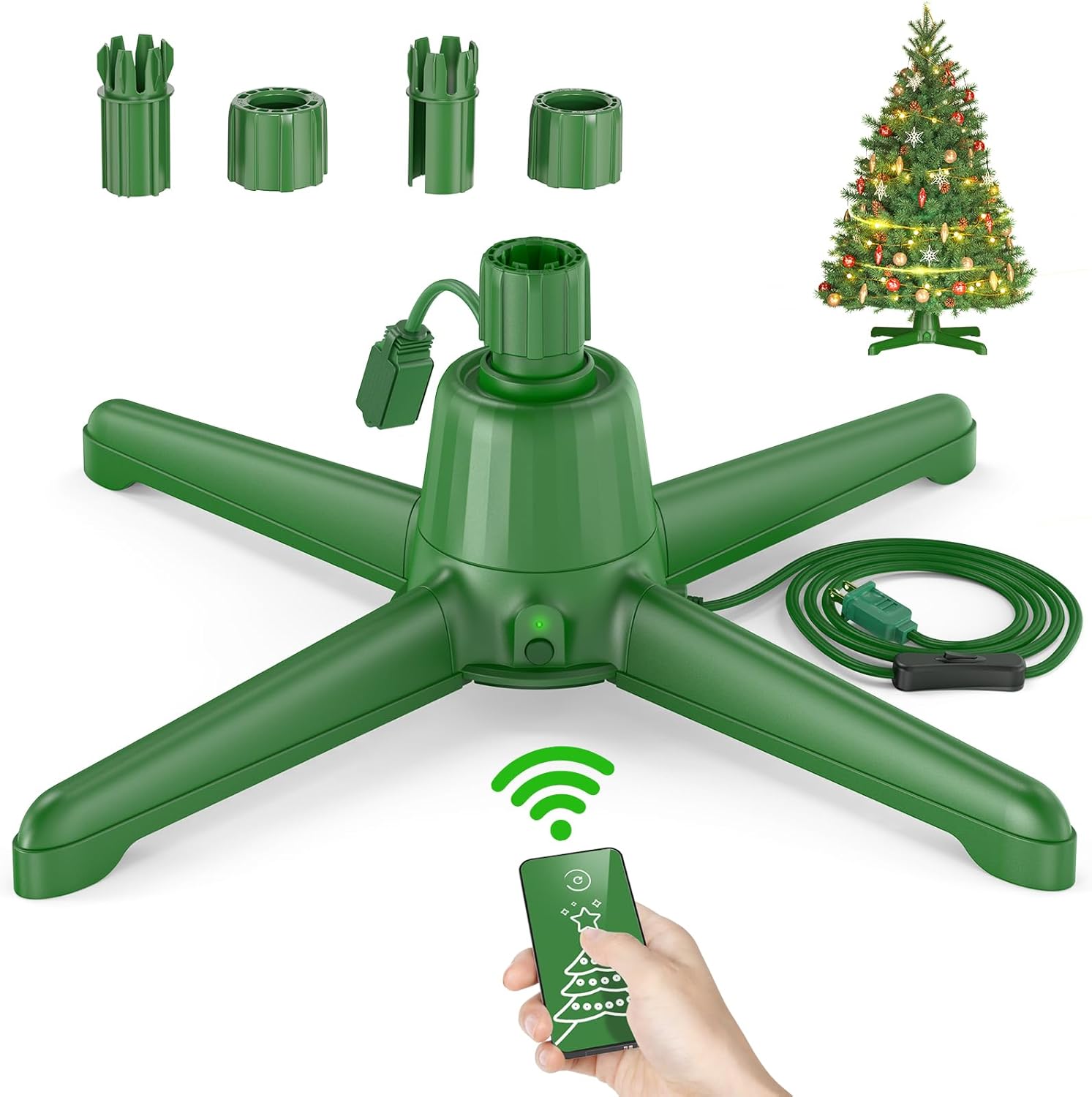 Tree Stands - Feltom Rotating Christmas Tree Stand, Adjustable Tree Stands with Remote Control for Up to 9 ft Artificial Tree, Durable 3 Light Outputs with Up to 625 Watts of Power, Fit 0.8-1.45Inch Tree Poles