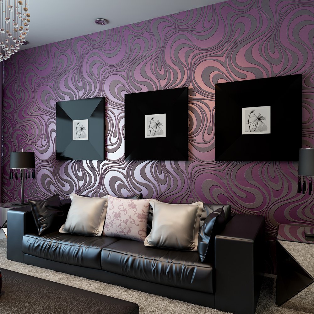 KeTian Modern Luxury 3D Abstract Curve Wallpaper Non-Woven Flocking Strips for Living Room/Bedroom Wallpaper Roll 0.7m (2.29' W) x 8.4m (27.56' L) = 5.88㎡ (63.11 sq.ft) (Purple)