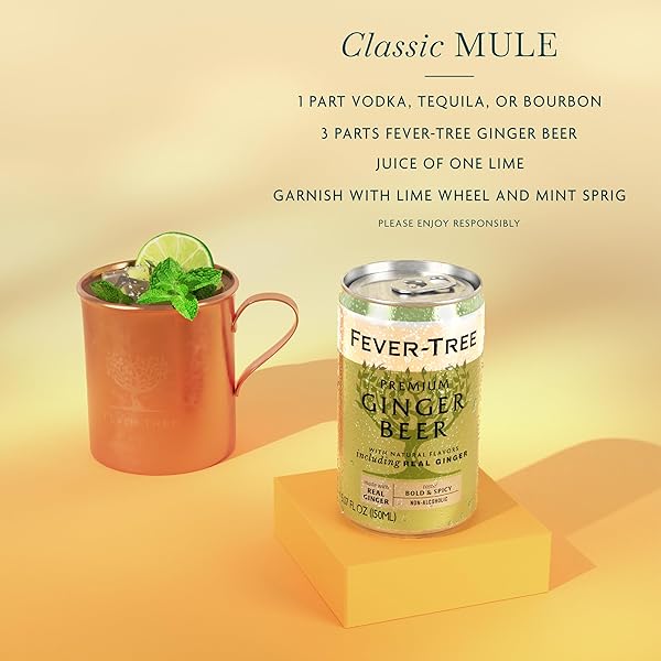 FEVER-TREE GINGER BEER – PREMIUM QUALITY MIXER – REFRESHING BEVERAGE FOR COCKTAILS & MOCKTAILS. NATURALLY SOURCED INGREDIENTS, NO ARTIFICIAL SWEETENERS OR COLORS – 5.1 FL OZ CANS – PACK OF 8